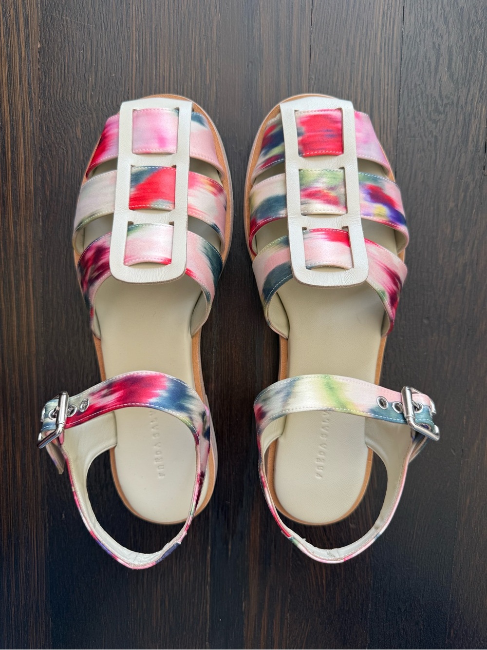 Freda Salvador Tie-Dye Multicolor Leather Slingback Sandals